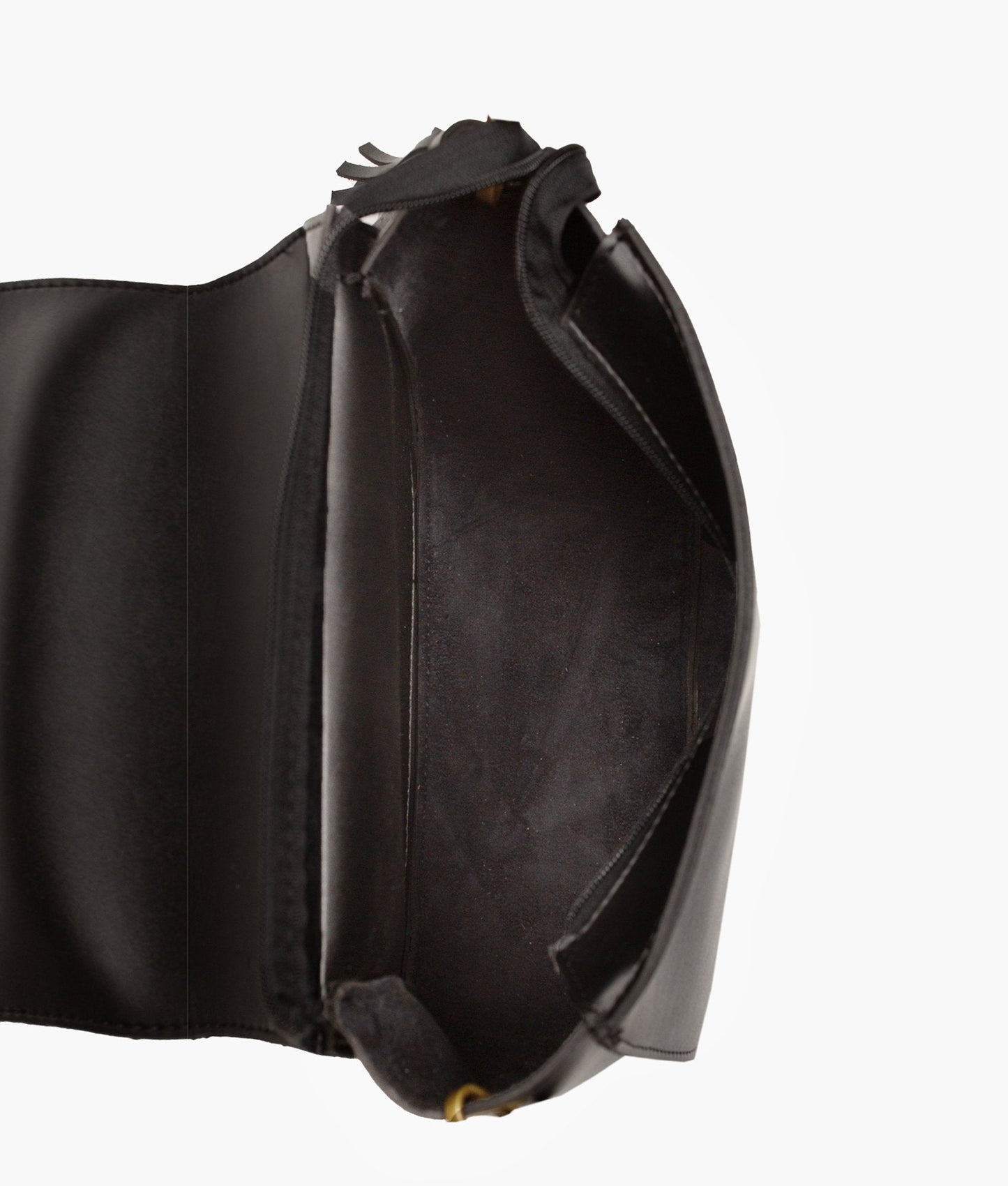 Black suede foldover saddle bag