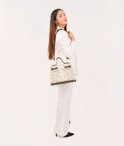 Black and white crocodile cross-body bag with top-handle