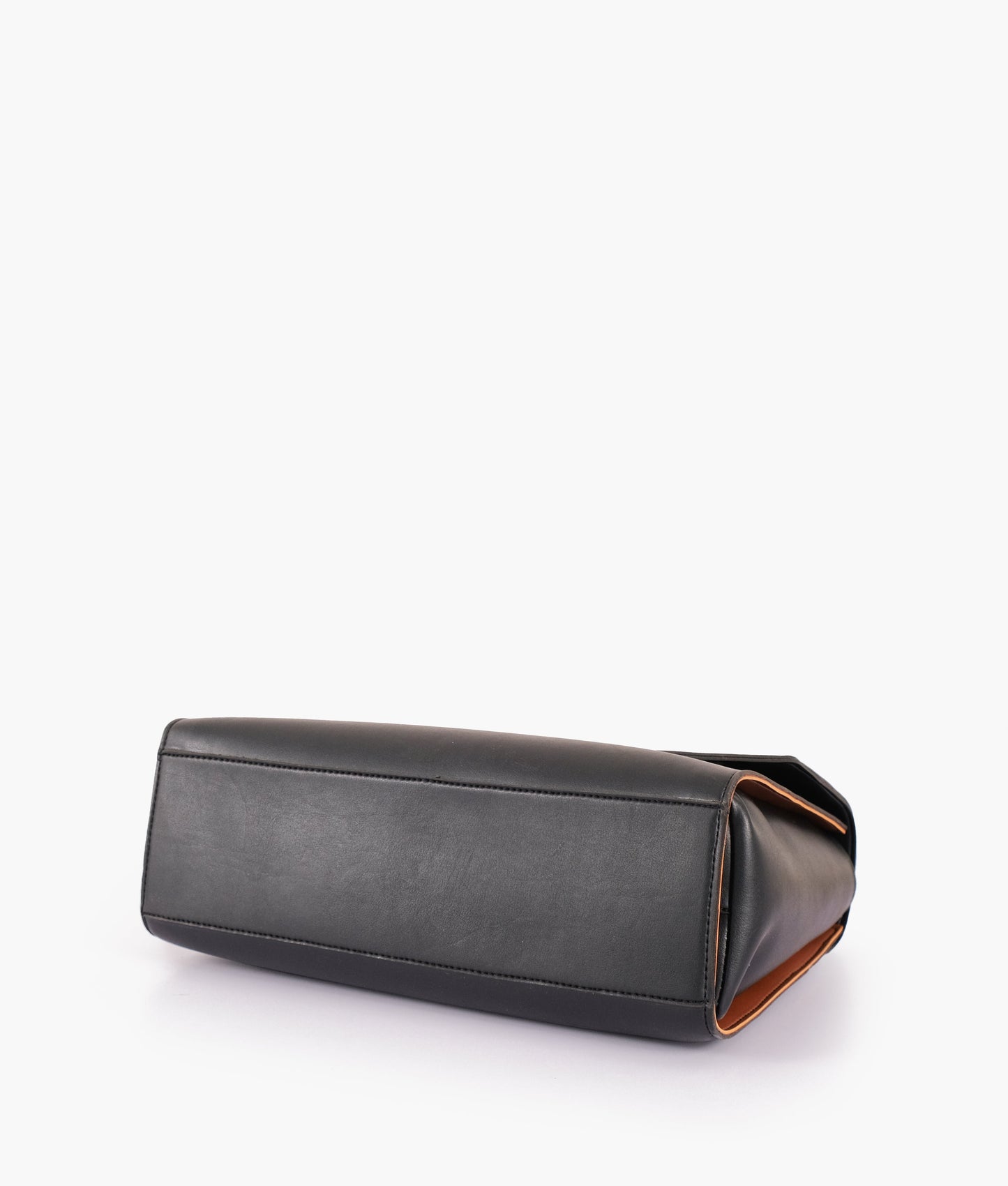 Black flap-over top-handle bag