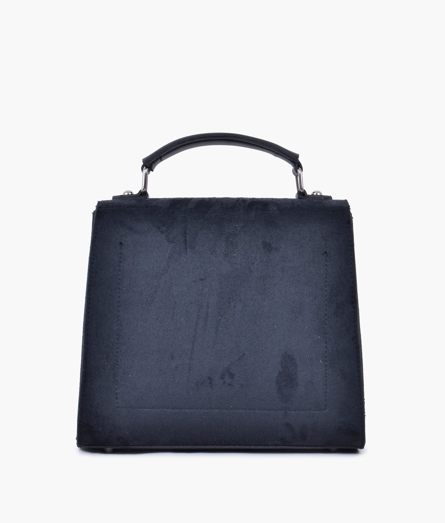 Black suede push-lock messenger bag