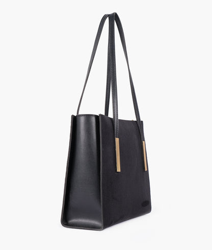 Black suede zipper shoulder bag with long handle