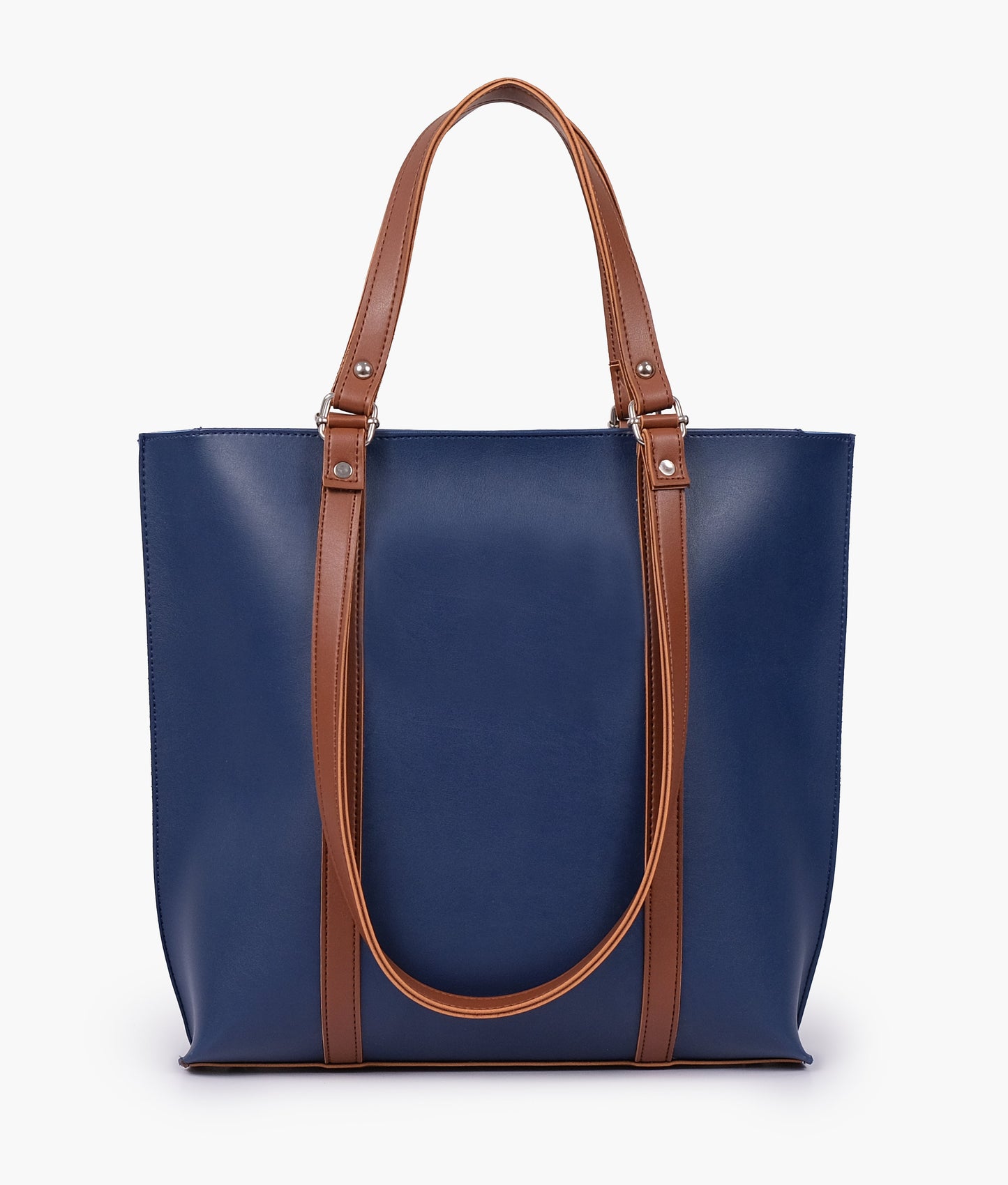 Blue and brown double-handle tote bag