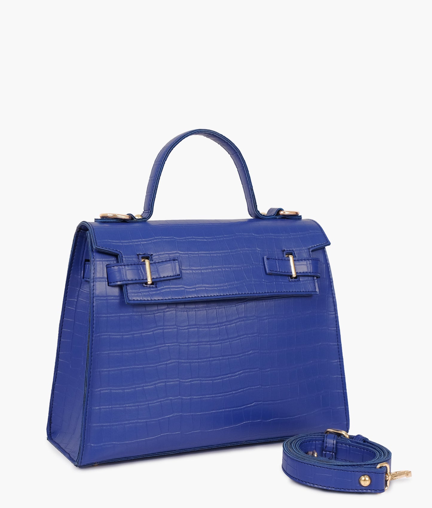 Blue top-handle crocodile mini bag