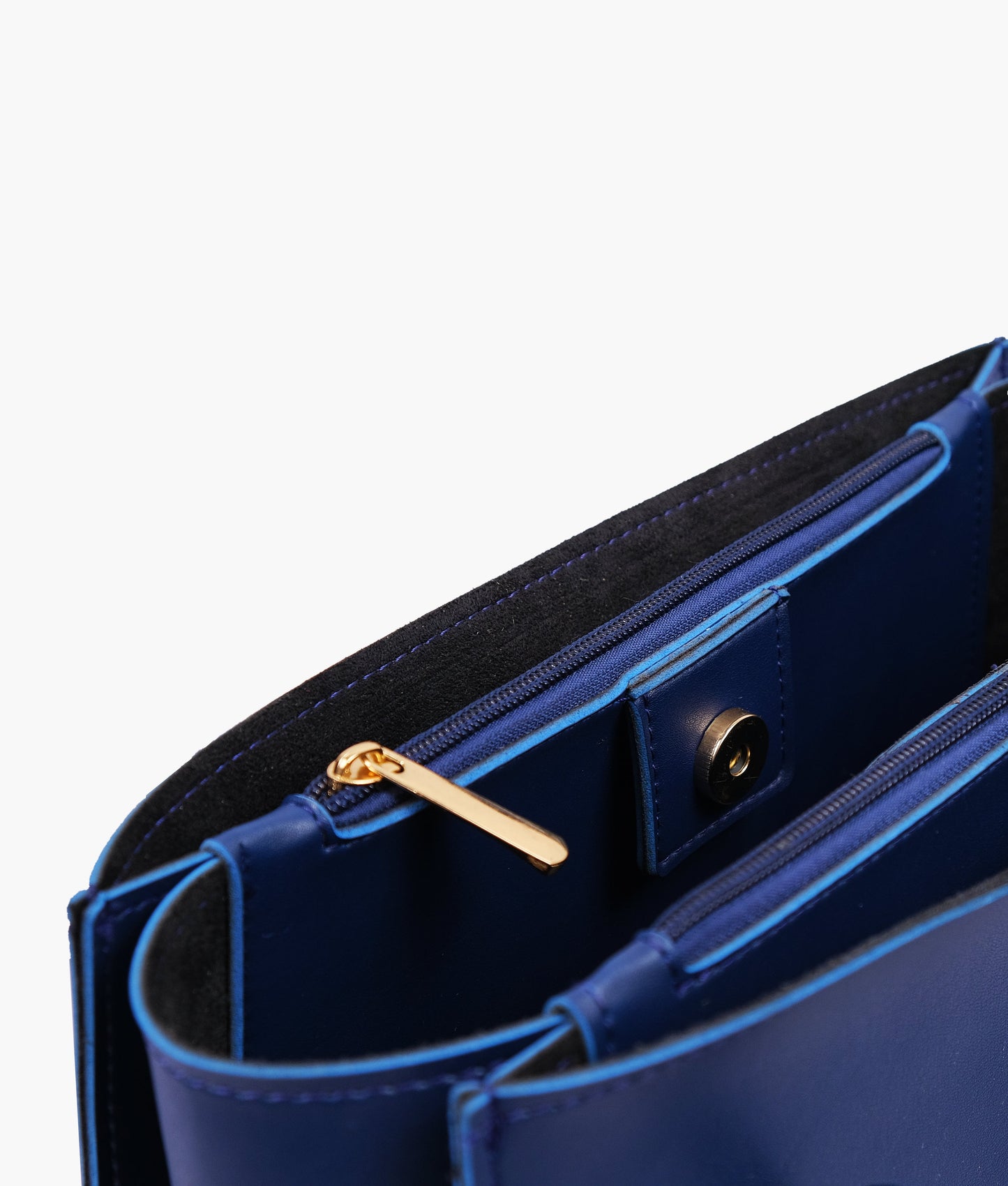 Blue zipper shoulder bag with long handle