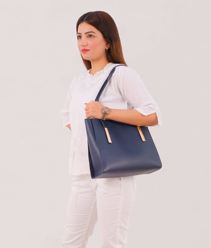 Blue zipper shoulder bag with long handle