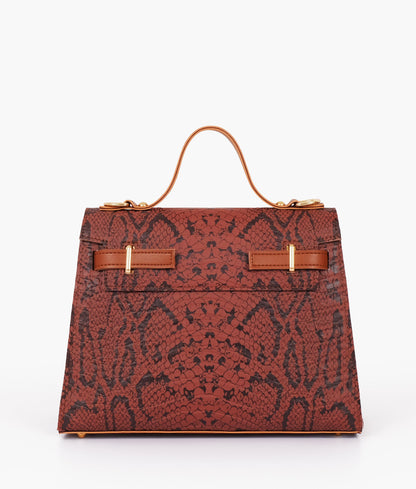 Brown crocodile cross-body bag with top-handle