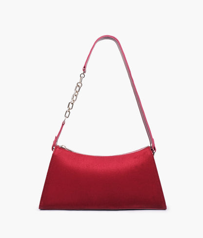 Burgundy suede evening bag with chain handle