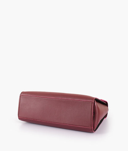 Burgundy flap-over top-handle bag