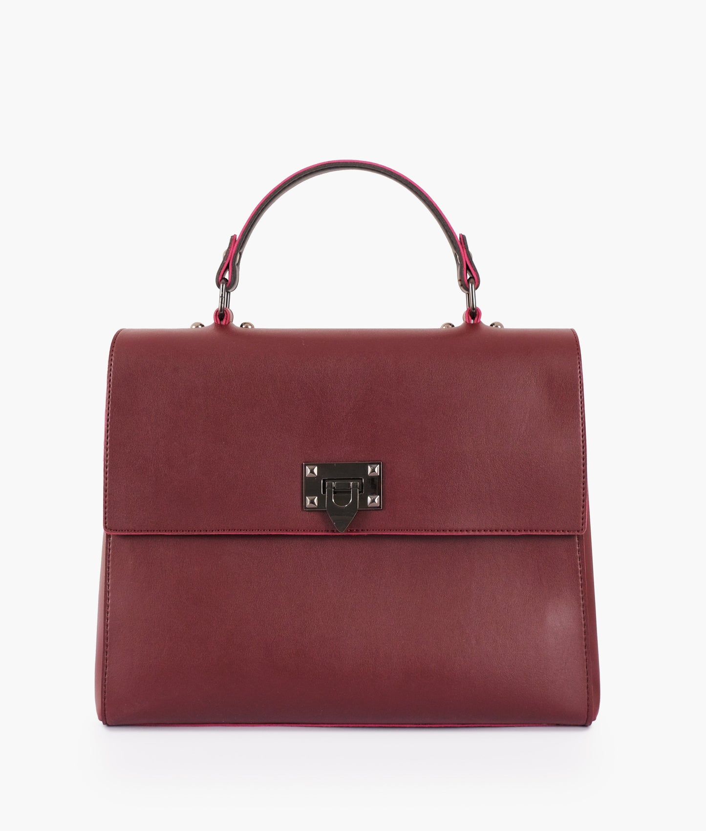 Burgundy flap-over top-handle bag