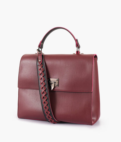 Burgundy flap-over top-handle bag