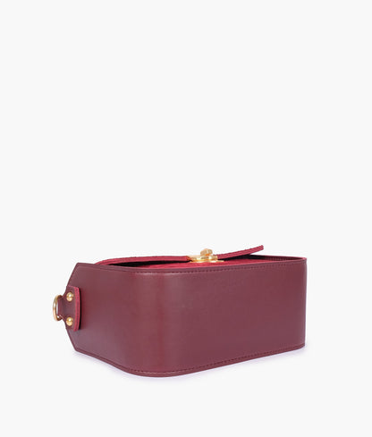 Burgundy suede saddle bag with twist lock