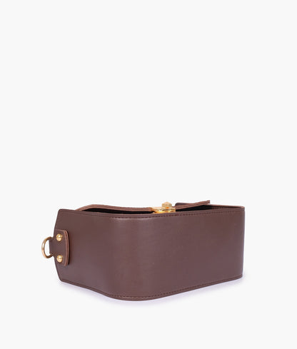 Dark brown suede saddle bag with twist lock