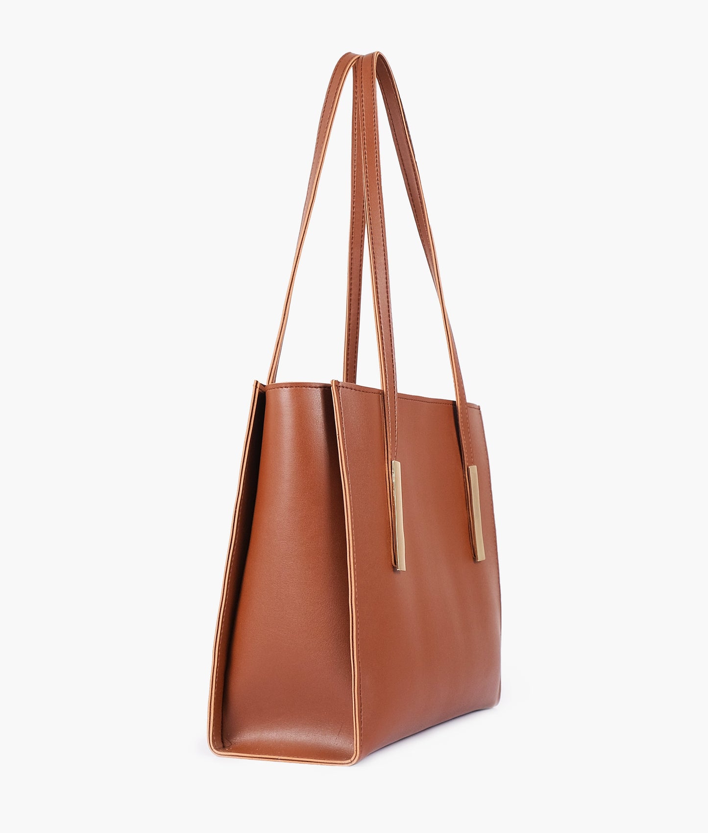 Brown zipper shoulder bag with long handle