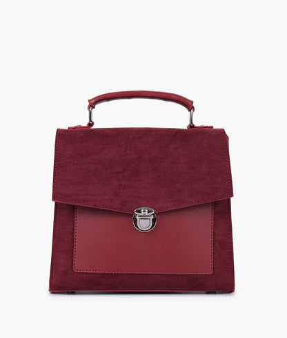 Maroon suede push-lock messenger bag