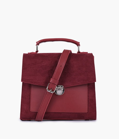 Maroon suede push-lock messenger bag