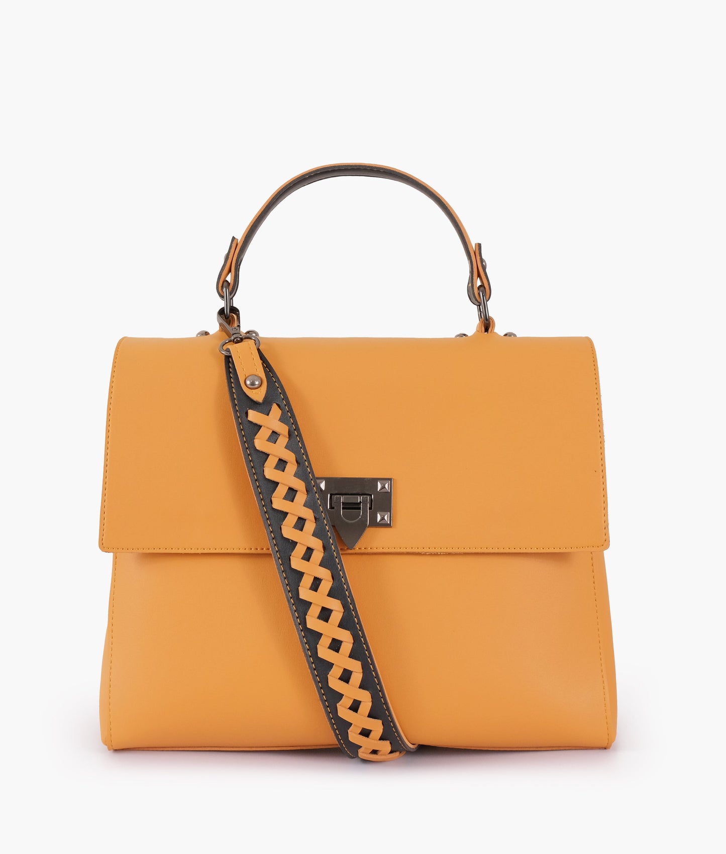 Mustard flap-over top-handle bag