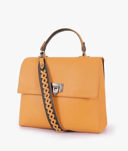 Mustard flap-over top-handle bag