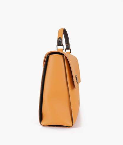 Mustard flap-over top-handle bag